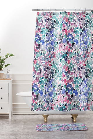Ninola Design Multicolored Floral Ivy Pastel Shower Curtain And Mat