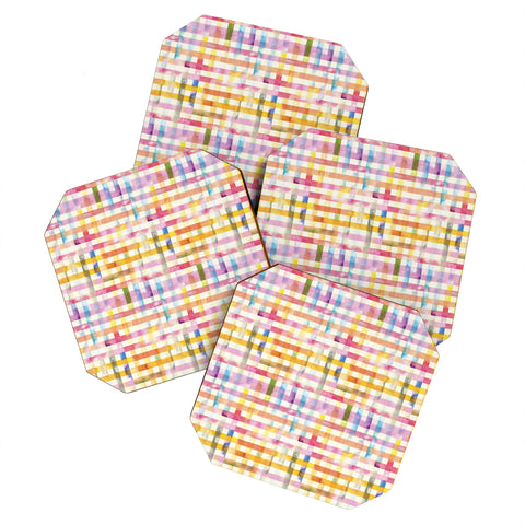 Ninola Design Multicolored gingham squares watercolor Coaster Set