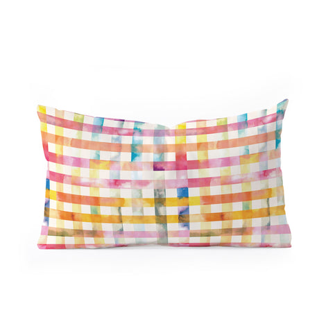 Ninola Design Multicolored gingham squares watercolor Oblong Throw Pillow
