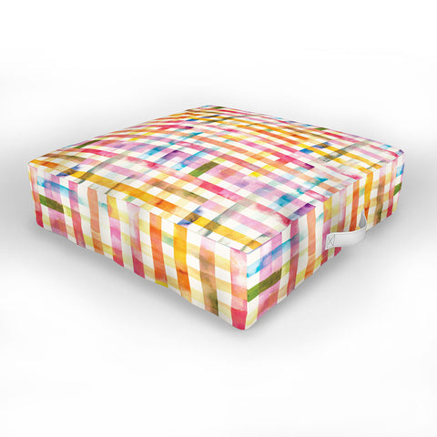 Ninola Design Multicolored gingham squares watercolor Outdoor Floor Cushion