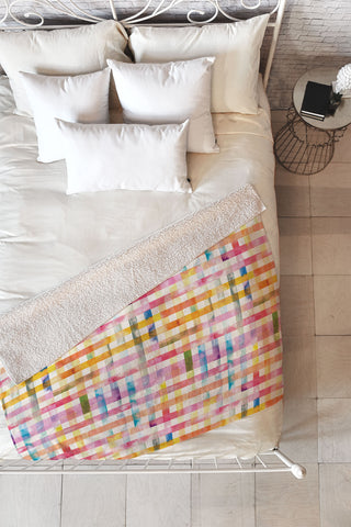 Ninola Design Multicolored gingham squares watercolor Fleece Throw Blanket