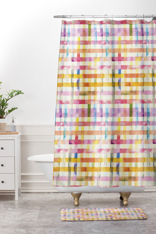 Ninola Design Multicolored gingham squares watercolor Shower Curtain And Mat