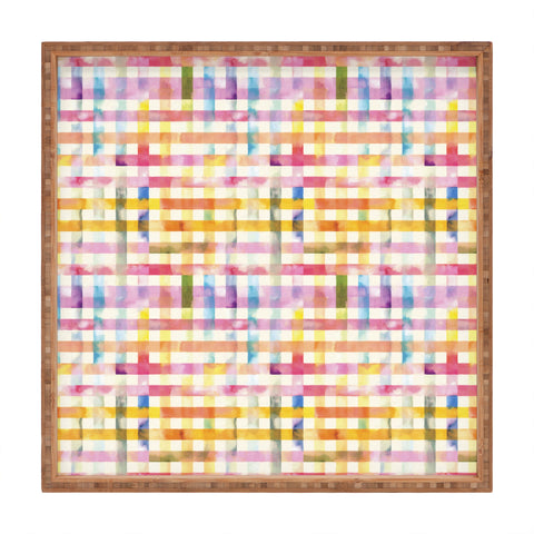 Ninola Design Multicolored gingham squares watercolor Square Tray