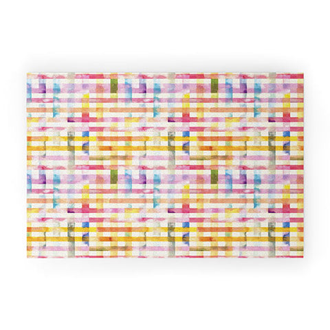 Ninola Design Multicolored gingham squares watercolor Welcome Mat