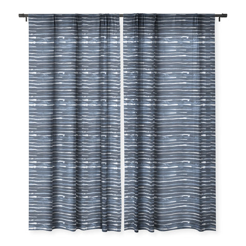 Ninola Design Navy ink stripes Sheer Window Curtain