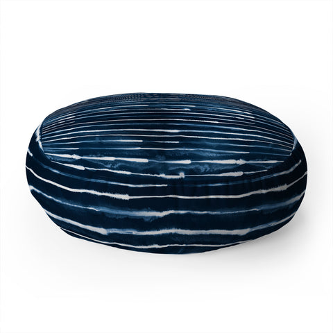 Ninola Design Navy ink stripes Floor Pillow Round