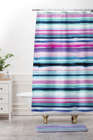 Ninola Design Ombre Sea Pink and Blue Shower Curtain And Mat