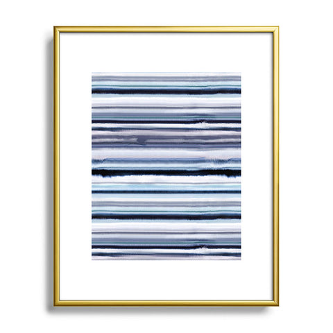 Ninola Design Ombre Sea Stripes Navy Metal Framed Art Print