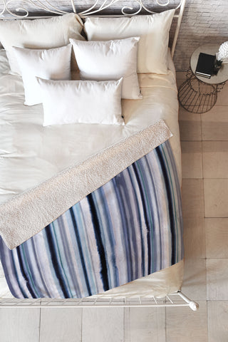 Ninola Design Ombre Sea Stripes Navy Fleece Throw Blanket