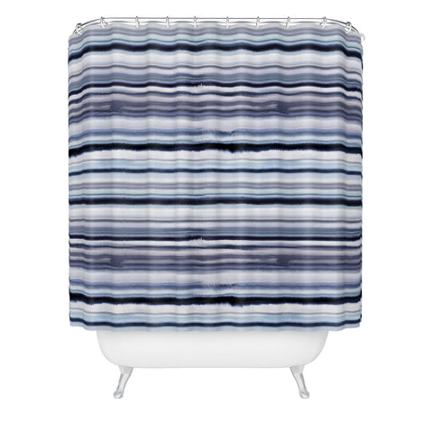 Ninola Design Ombre Sea Stripes Navy Shower Curtain