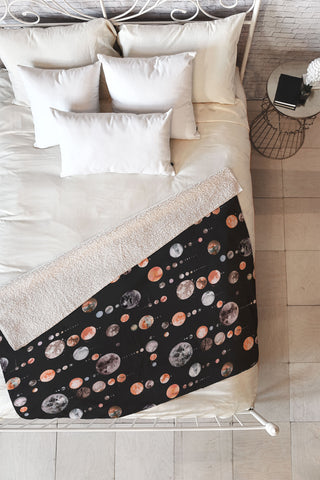 Ninola Design Orange Astronomy Dark Moons Fleece Throw Blanket