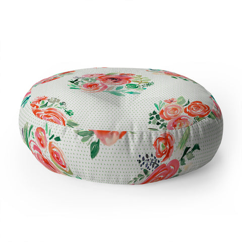 Ninola Design Orange sweet roses bouquet watercolor Floor Pillow Round