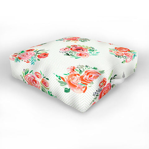Ninola Design Orange sweet roses bouquet watercolor Outdoor Floor Cushion