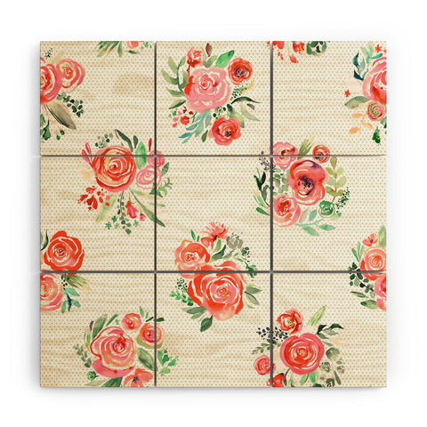 Ninola Design Orange sweet roses bouquet watercolor Wood Wall Mural