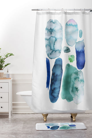 Ninola Design Organic watercolor blue Shower Curtain And Mat