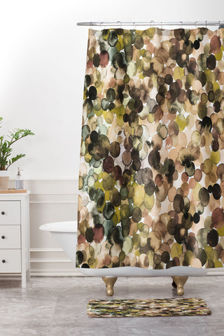 Ninola Design Overlapped Rustic Dots Yellow Shower Curtain And Mat