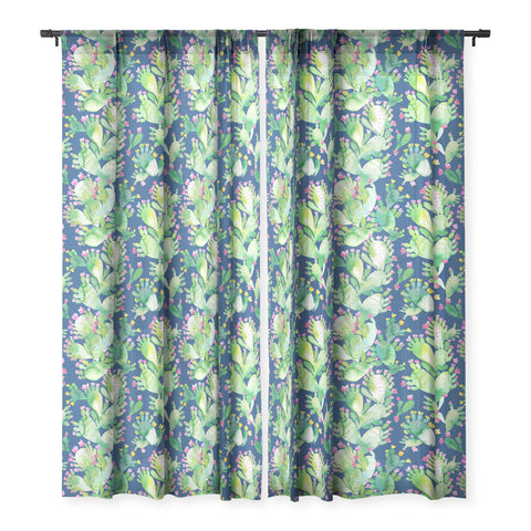Ninola Design Paddle Cactus Blue Sheer Window Curtain