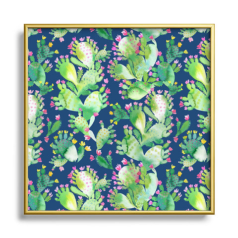 Ninola Design Paddle Cactus Blue Metal Square Framed Art Print