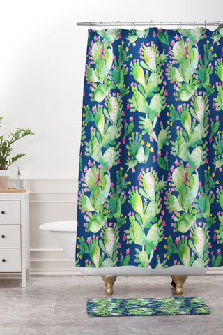 Ninola Design Paddle Cactus Blue Shower Curtain And Mat