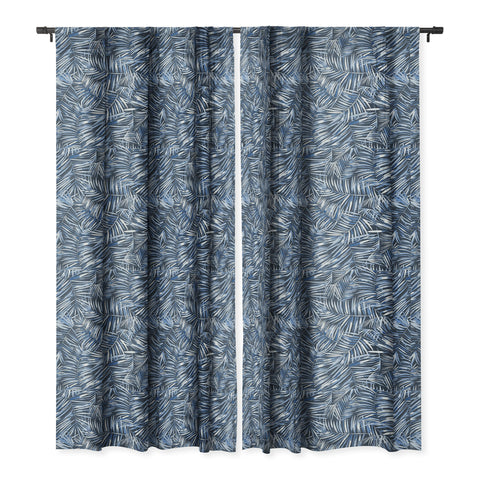 Ninola Design Palms branches navy Blackout Window Curtain