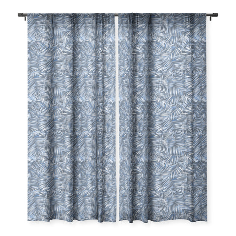 Ninola Design Palms branches navy Sheer Window Curtain