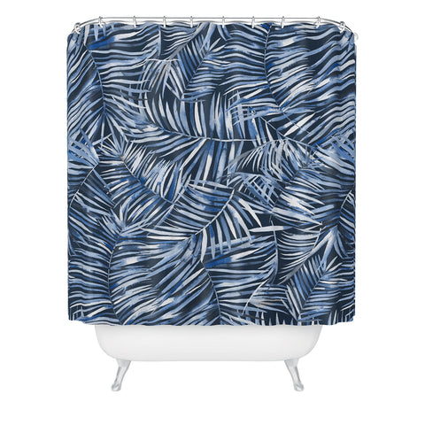 Ninola Design Palms branches navy Shower Curtain