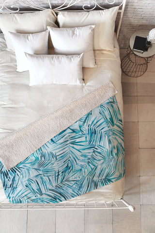 Ninola Design Palms branches summer blue Fleece Throw Blanket