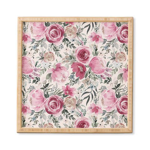 Ninola Design Pastel peony rose bouquet Pink Framed Wall Art