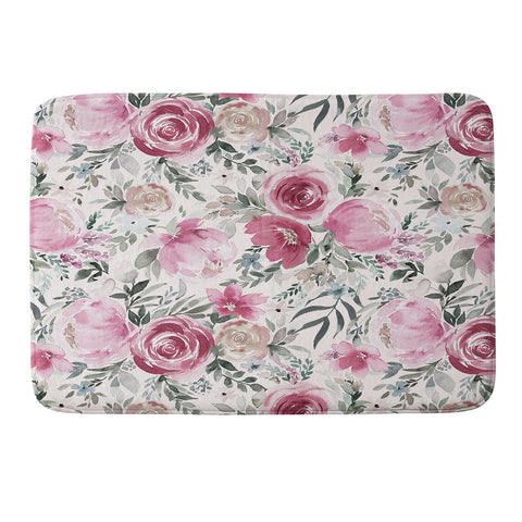 Ninola Design Pastel peony rose bouquet Pink Memory Foam Bath Mat