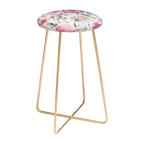 Ninola Design Pastel peony rose bouquet Pink Counter Stool