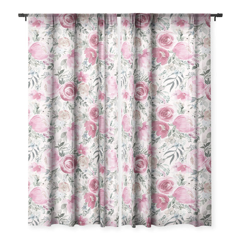 Ninola Design Pastel peony rose bouquet Pink Sheer Non Repeat