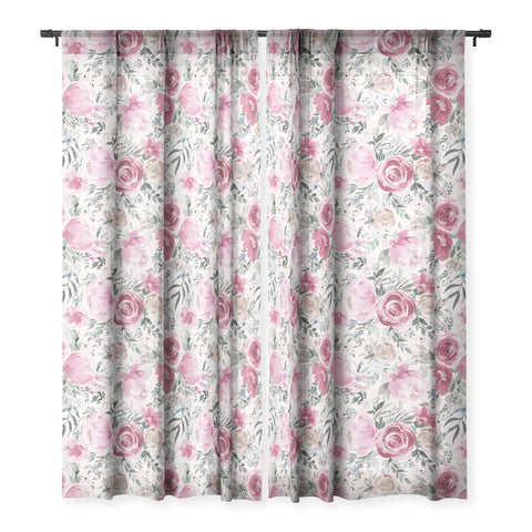 Ninola Design Pastel peony rose bouquet Pink Sheer Window Curtain