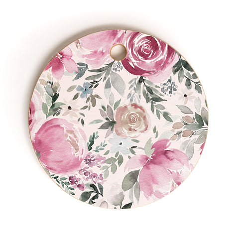 Ninola Design Pastel peony rose bouquet Pink Cutting Board Round