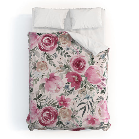 Ninola Design Pastel peony rose bouquet Pink Duvet Cover