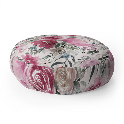 Ninola Design Pastel peony rose bouquet Pink Floor Pillow Round