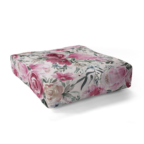 Ninola Design Pastel peony rose bouquet Pink Floor Pillow Square