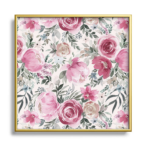 Ninola Design Pastel peony rose bouquet Pink Metal Square Framed Art Print