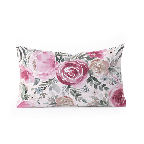 Ninola Design Pastel peony rose bouquet Pink Oblong Throw Pillow