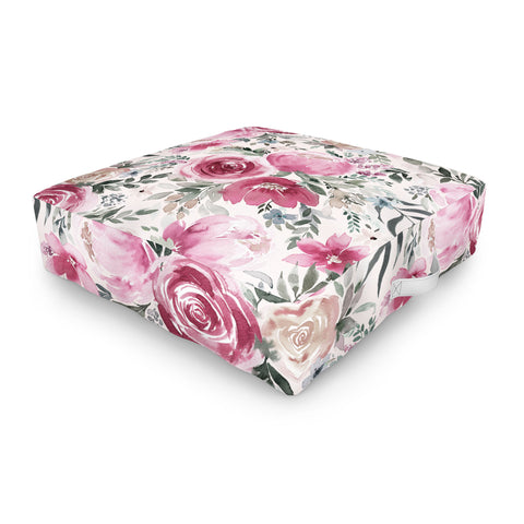 Ninola Design Pastel peony rose bouquet Pink Outdoor Floor Cushion