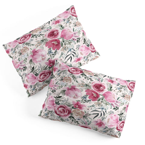 Ninola Design Pastel peony rose bouquet Pink Pillow Shams