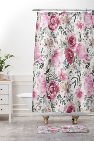 Ninola Design Pastel peony rose bouquet Pink Shower Curtain And Mat