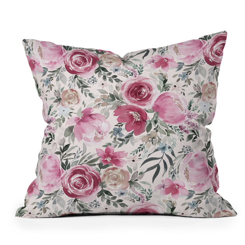 Ninola Design Pastel peony rose bouquet Pink Throw Pillow