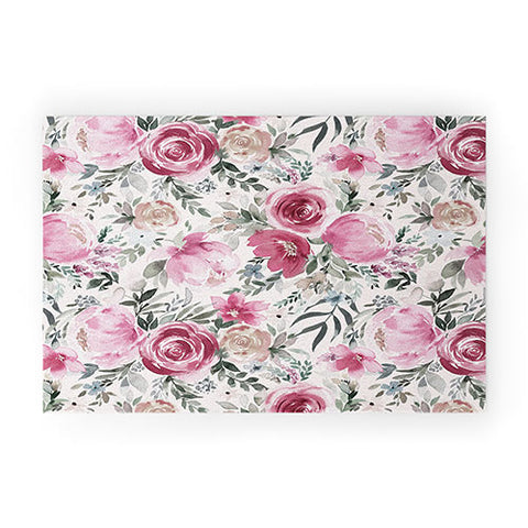 Ninola Design Pastel peony rose bouquet Pink Welcome Mat