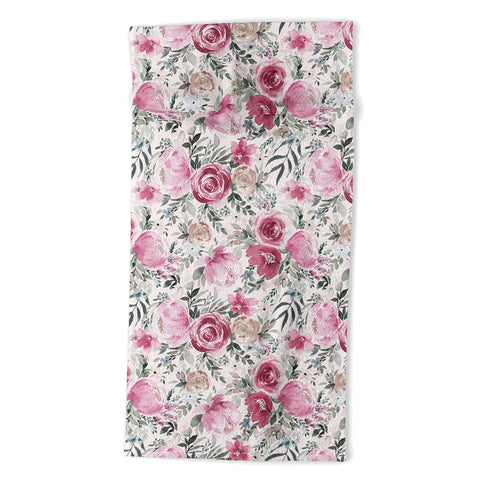 Ninola Design Pastel peony rose bouquet Pink Beach Towel