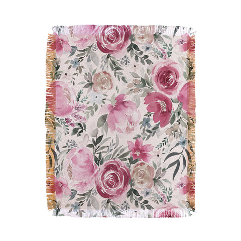 Ninola Design Pastel peony rose bouquet Pink Throw Blanket