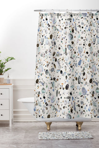 Ninola Design Pebble terrazzo blue Shower Curtain And Mat
