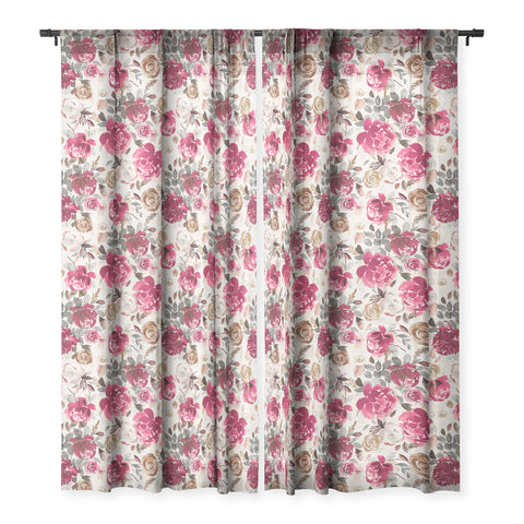 Ninola Design Peonies Roses Holiday flo Sheer Window Curtain