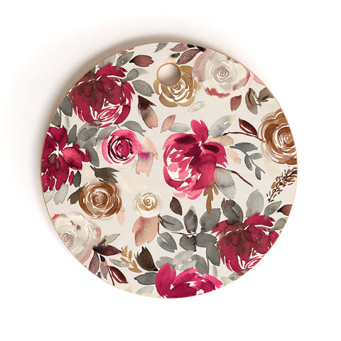 Ninola Design Peonies Roses Holiday flo Cutting Board Round