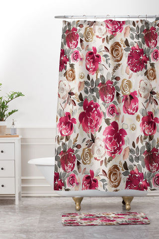 Ninola Design Peonies Roses Holiday flo Shower Curtain And Mat