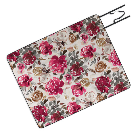 Ninola Design Peonies Roses Holiday flo Picnic Blanket